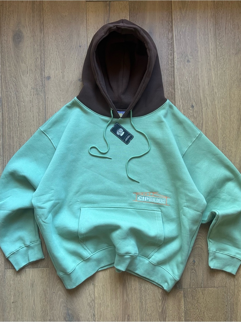 Coney Island Picnic Builders Boxy Oversized Mint Green Brown Hoodie